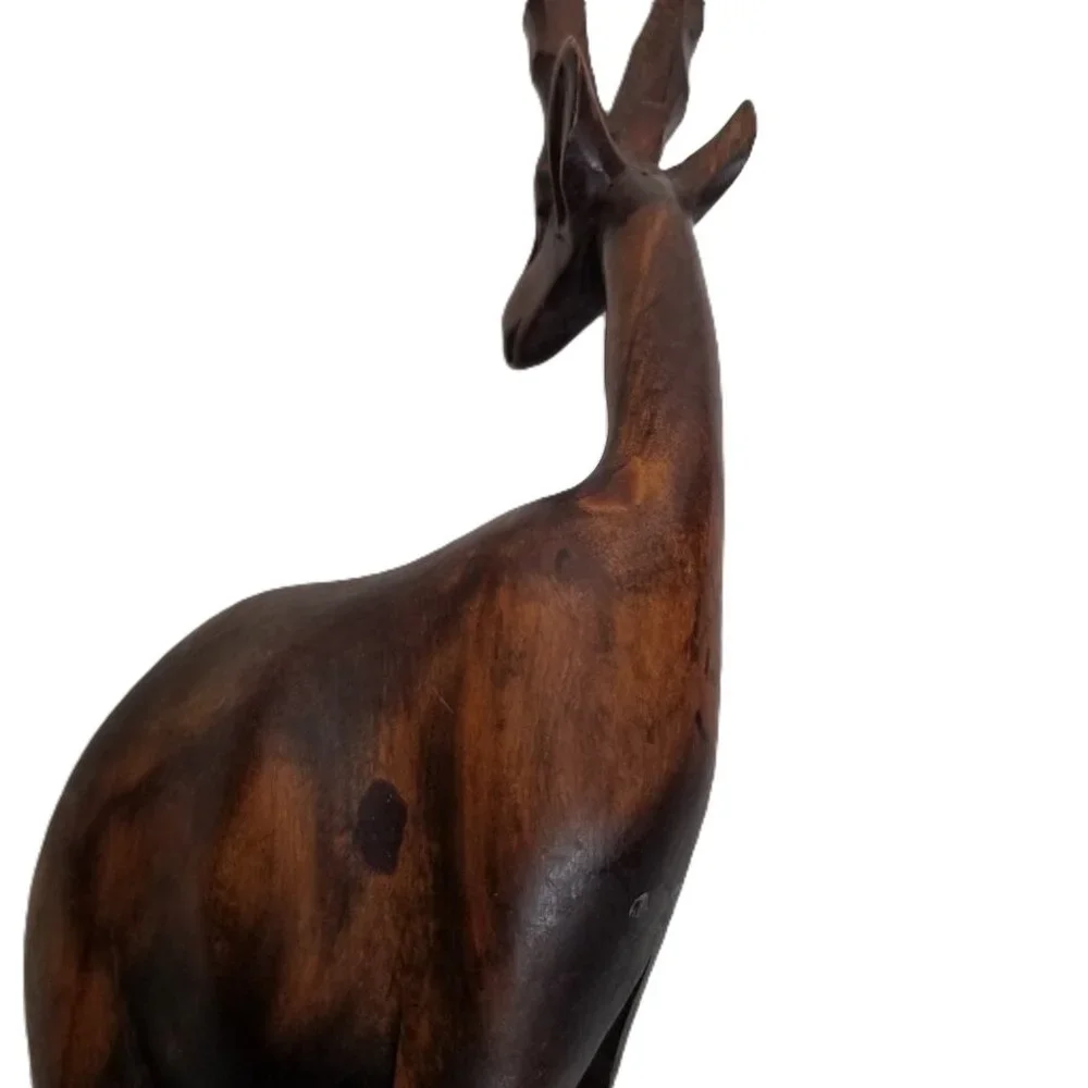 Hand Carved Wood Gazelle Pair African Safari Tribal Decor Bohemian MCM